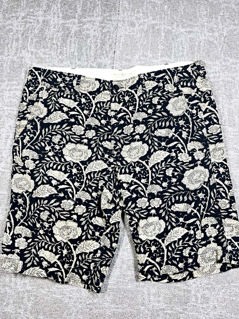 Denim & Supply Ralph Lauren Black White Flat Front Floral Chino Shorts 36